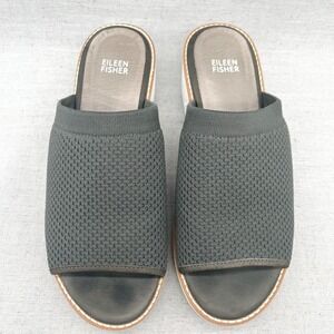 Eileen Fisher Shoes Womens 8.5 Telly Platform Slide Sandals Gray Knit Wedge Heel